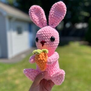 🐰🥕 Pink Bunny holding a Carrot Crochet Plushie